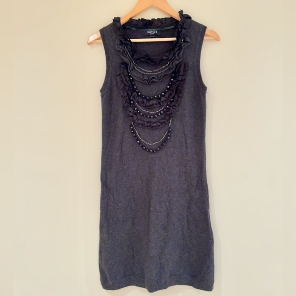 CHETTA B detailed front sweater knit dress charcoal grey beads - Picture 13 of 13